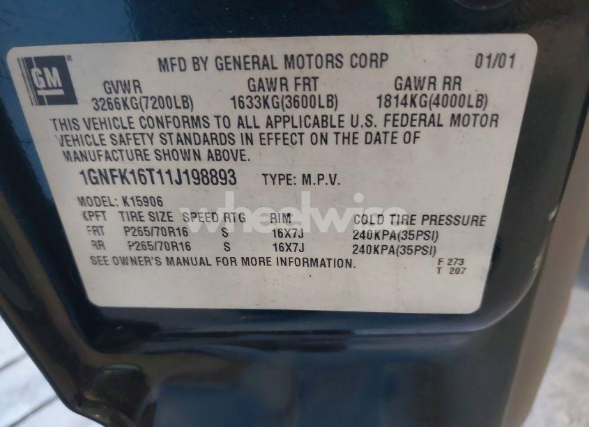 Photo 9 of 2001 Chevrolet Suburban 1500 LT (VIN 1GNFK16T11J198893)