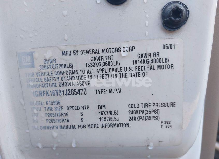 Photo 9 of 2001 Chevrolet Suburban 1500 LT (VIN 1GNFK16T31J285470)