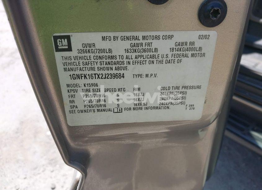 Photo 9 of 2002 Chevrolet Suburban 1500 LT (VIN 1GNFK16TX2J239684)