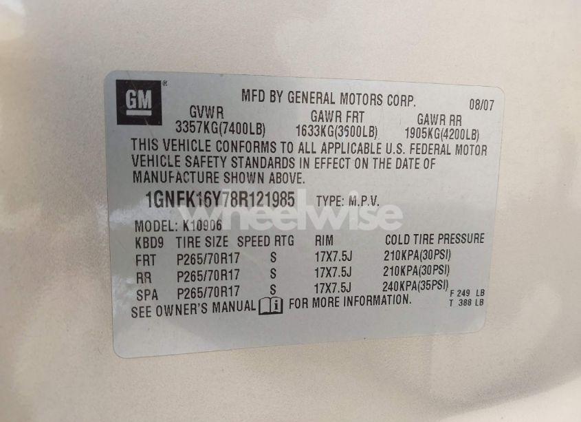 Photo 9 of 2008 Chevrolet Suburban 1500 LT (VIN 1GNFK16Y78R121985)