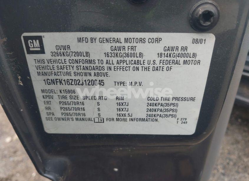 Photo 9 of 2002 Chevrolet Suburban 1500 LT (VIN 1GNFK16Z02J120045)