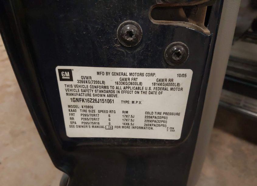 Photo 9 of 2006 Chevrolet Suburban 1500 LT (VIN 1GNFK16Z26J151061)