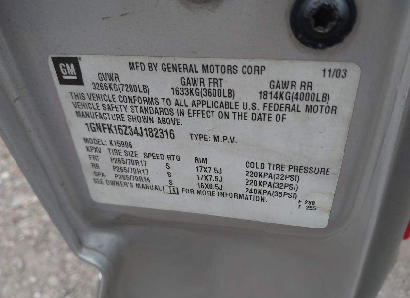 Photo 9 of 2004 Chevrolet Suburban 1500 LT (VIN 1GNFK16Z34J182316)