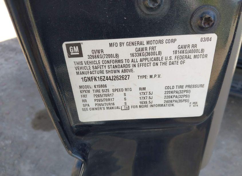 Photo 9 of 2004 Chevrolet Suburban 1500 LT (VIN 1GNFK16Z44J262627)