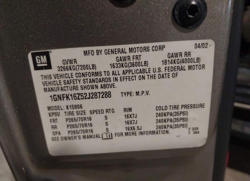 Photo 9 of 2002 Chevrolet Suburban 1500 LT (VIN 1GNFK16Z52J287288)