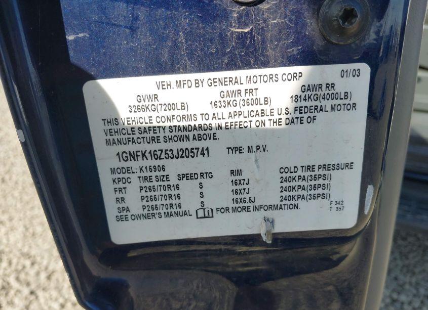 Photo 9 of 2003 Chevrolet Suburban 1500 LS (VIN 1GNFK16Z53J205741)