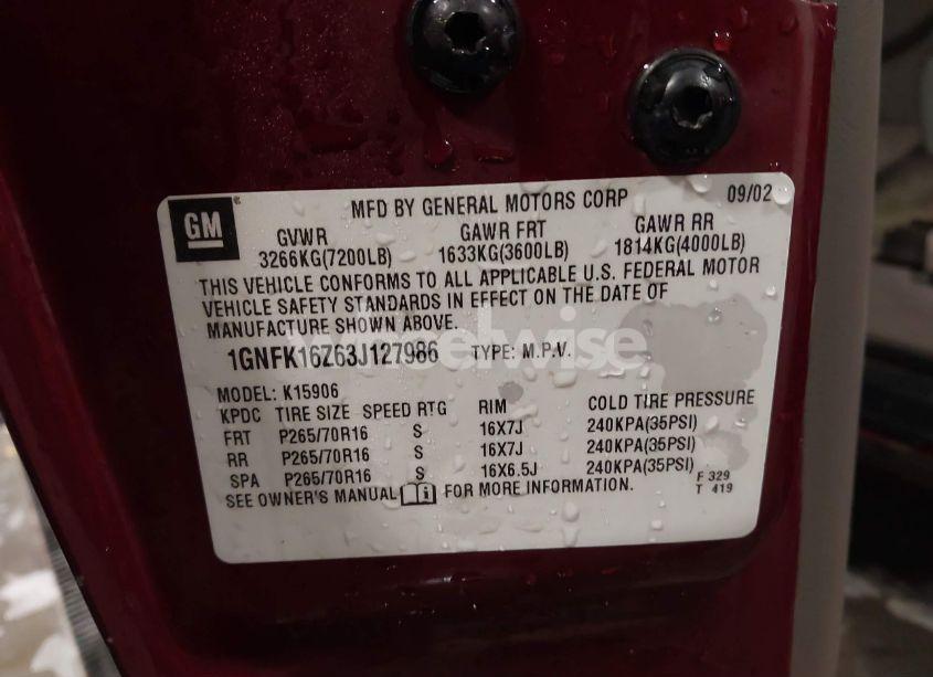 Photo 9 of 2003 Chevrolet Suburban 1500 LT (VIN 1GNFK16Z63J127986)