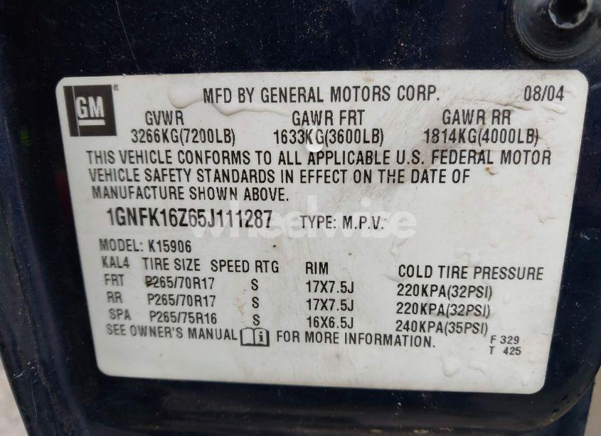 Photo 9 of 2005 Chevrolet Suburban 1500 LT (VIN 1GNFK16Z65J111287)