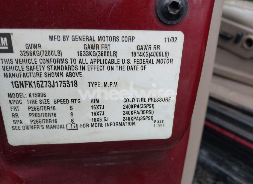 Photo 9 of 2003 Chevrolet Suburban 1500 LT (VIN 1GNFK16Z73J175318)