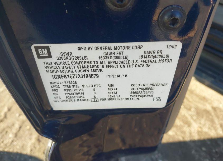 Photo 9 of 2003 Chevrolet Suburban 1500 LT (VIN 1GNFK16Z73J184679)