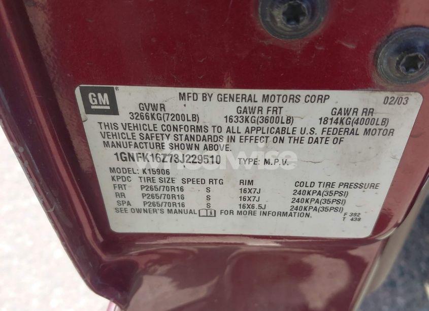 Photo 9 of 2003 Chevrolet Suburban 1500 LT (VIN 1GNFK16Z73J229510)