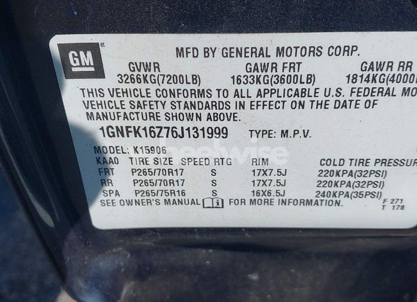 Photo 9 of 2006 Chevrolet Suburban 1500 LT (VIN 1GNFK16Z76J131999)