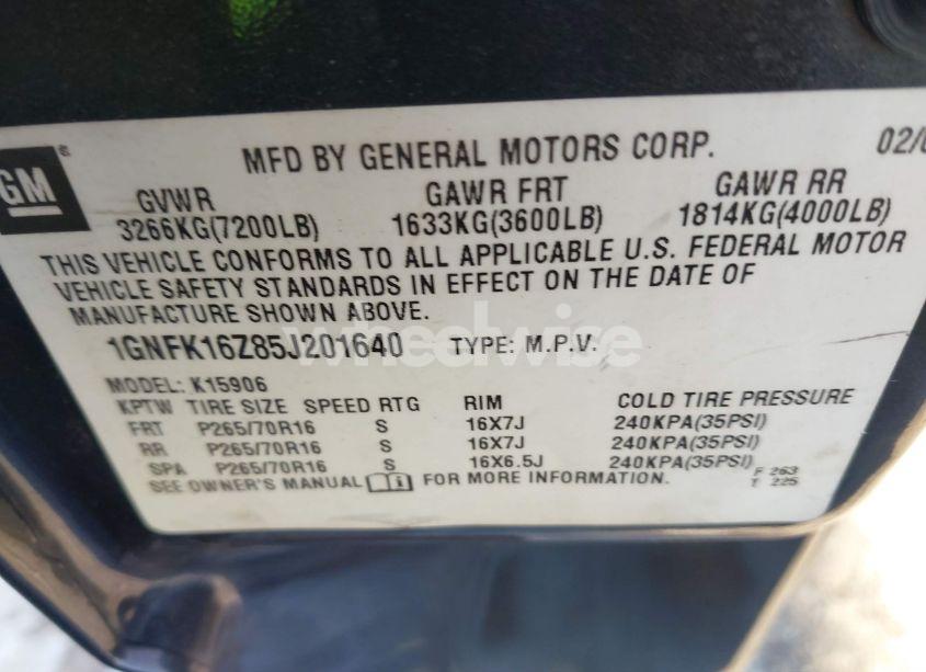 Photo 9 of 2005 Chevrolet Suburban 1500 LS (VIN 1GNFK16Z85J201640)