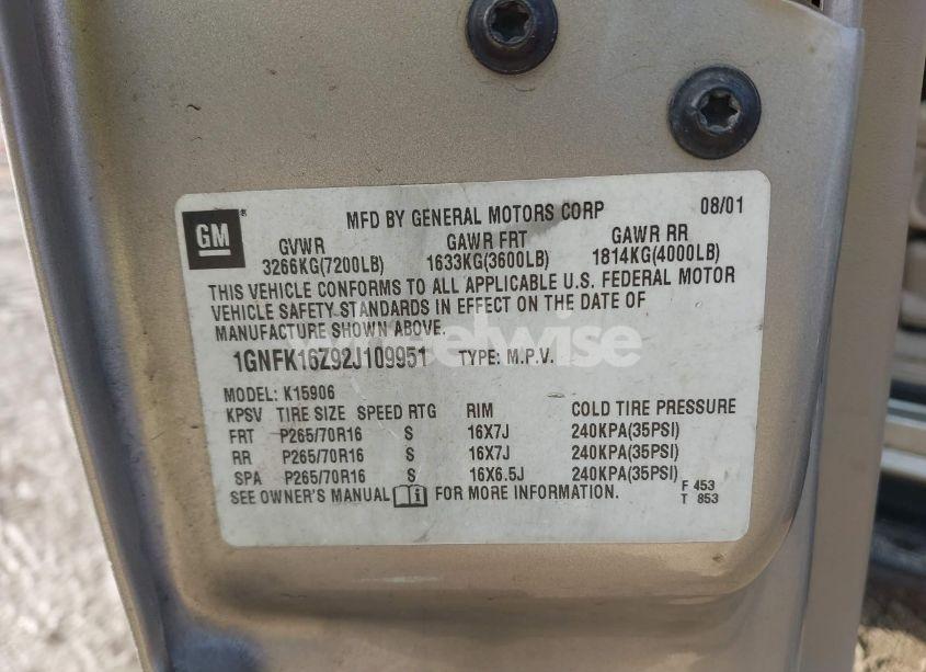 Photo 9 of 2002 Chevrolet Suburban 1500 LT (VIN 1GNFK16Z92J109951)