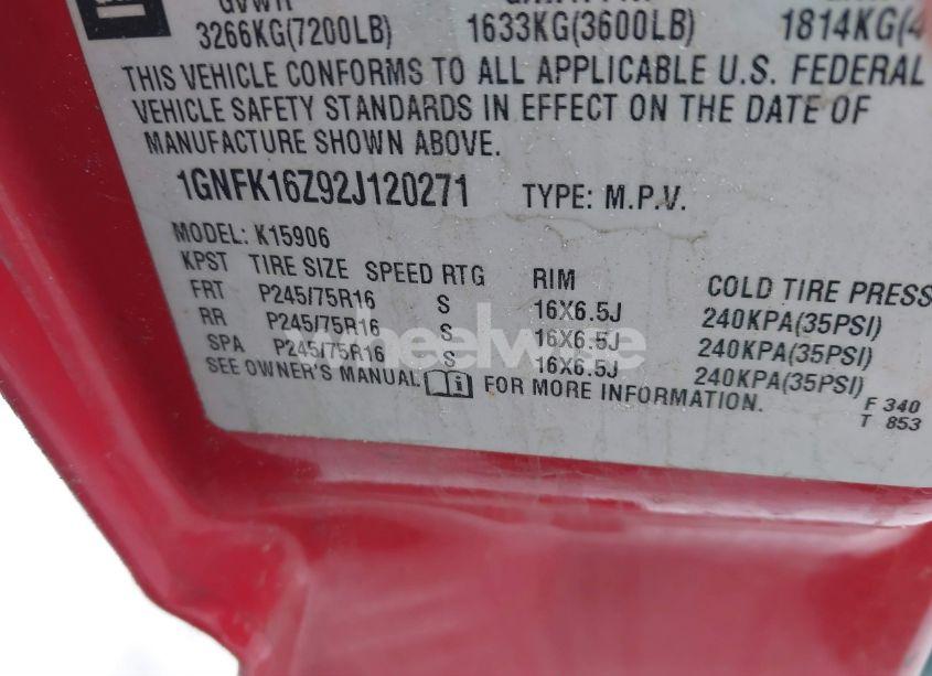 Photo 9 of 2002 Chevrolet Suburban 1500 COMMERCIAL FLEET (VIN 1GNFK16Z92J120271)