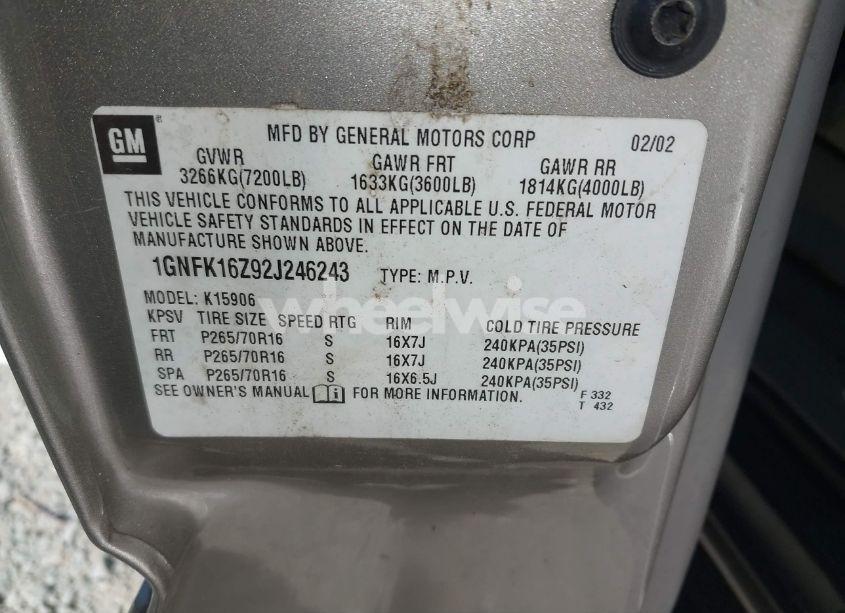 Photo 9 of 2002 Chevrolet Suburban 1500 LT (VIN 1GNFK16Z92J246243)