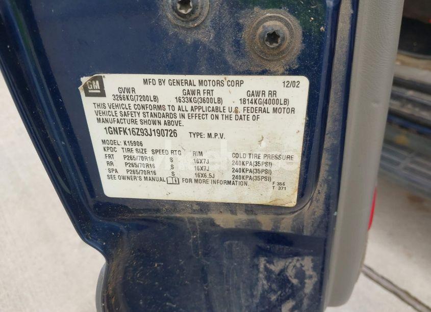 Photo 9 of 2003 Chevrolet Suburban 1500 LS (VIN 1GNFK16Z93J190726)