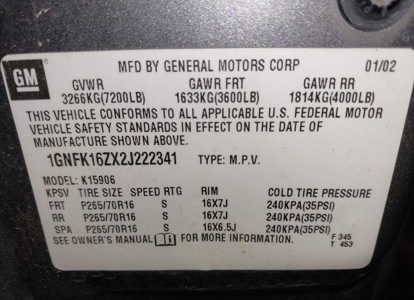 Photo 9 of 2002 Chevrolet Suburban 1500 LT (VIN 1GNFK16ZX2J222341)