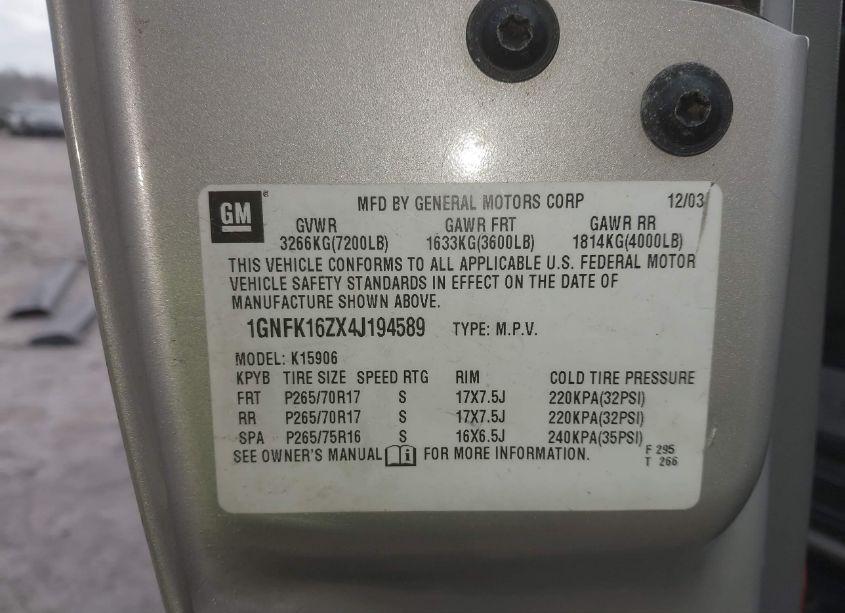 Photo 9 of 2004 Chevrolet Suburban 1500 LT (VIN 1GNFK16ZX4J194589)