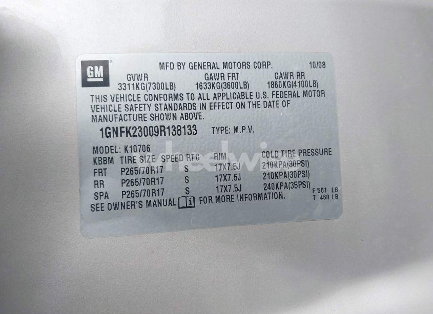 Photo 9 of 2009 Chevrolet Tahoe LT2 (VIN 1GNFK23009R138133)