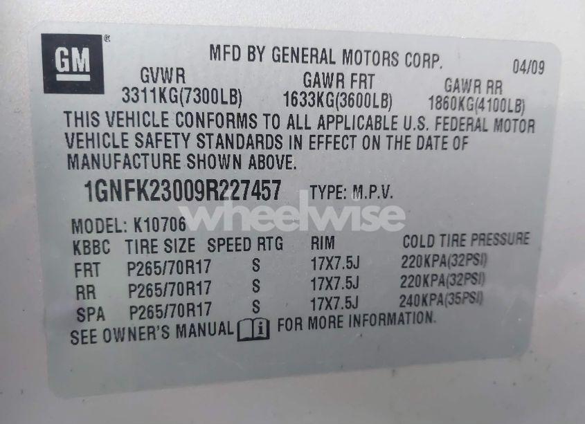 Photo 9 of 2009 Chevrolet Tahoe LT1 (VIN 1GNFK23009R227457)