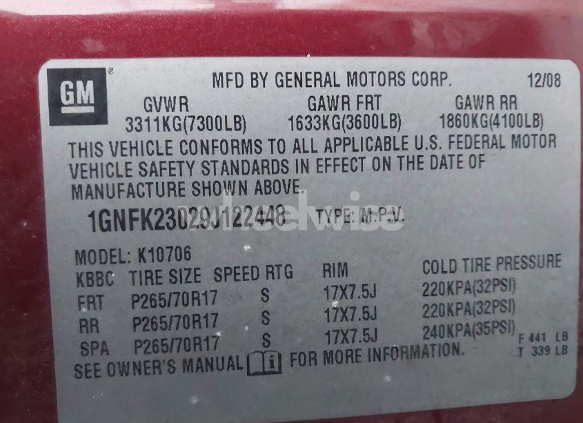 Photo 9 of 2009 Chevrolet Tahoe LT1 (VIN 1GNFK23029J122448)