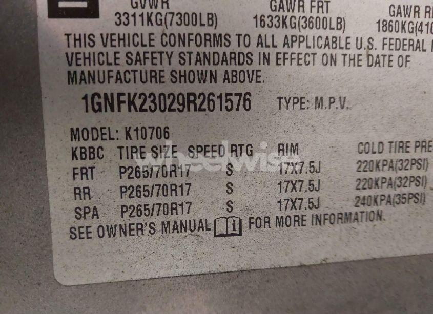 Photo 9 of 2009 Chevrolet Tahoe LT1 (VIN 1GNFK23029R261576)