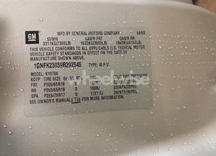 Photo 9 of 2009 Chevrolet Tahoe LT2 (VIN 1GNFK23039R292545)