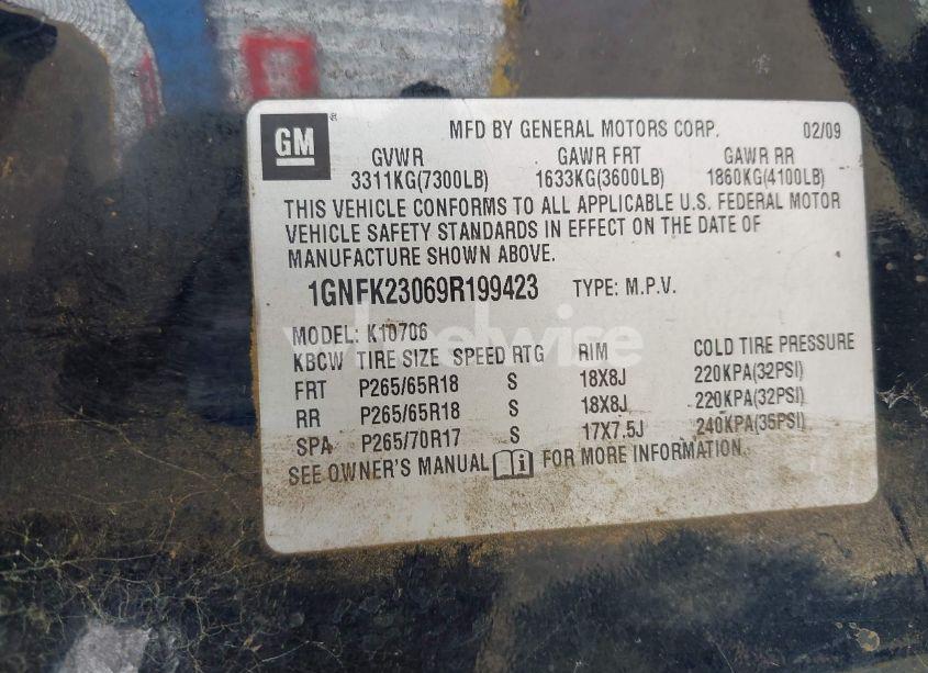 Photo 9 of 2009 Chevrolet Tahoe LT2 (VIN 1GNFK23069R199423)