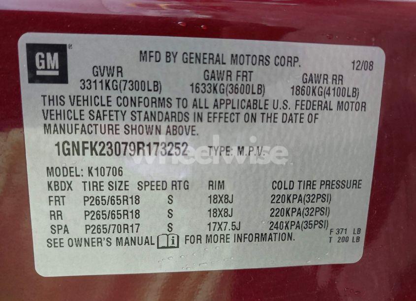 Photo 9 of 2009 Chevrolet Tahoe LT2 (VIN 1GNFK23079R173252)