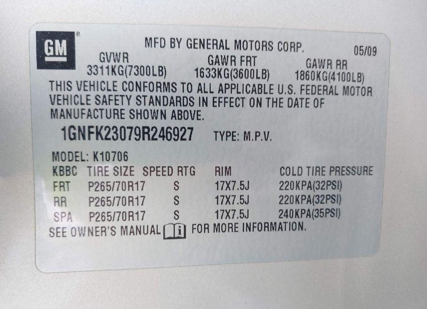 Photo 9 of 2009 Chevrolet Tahoe LT2 (VIN 1GNFK23079R246927)