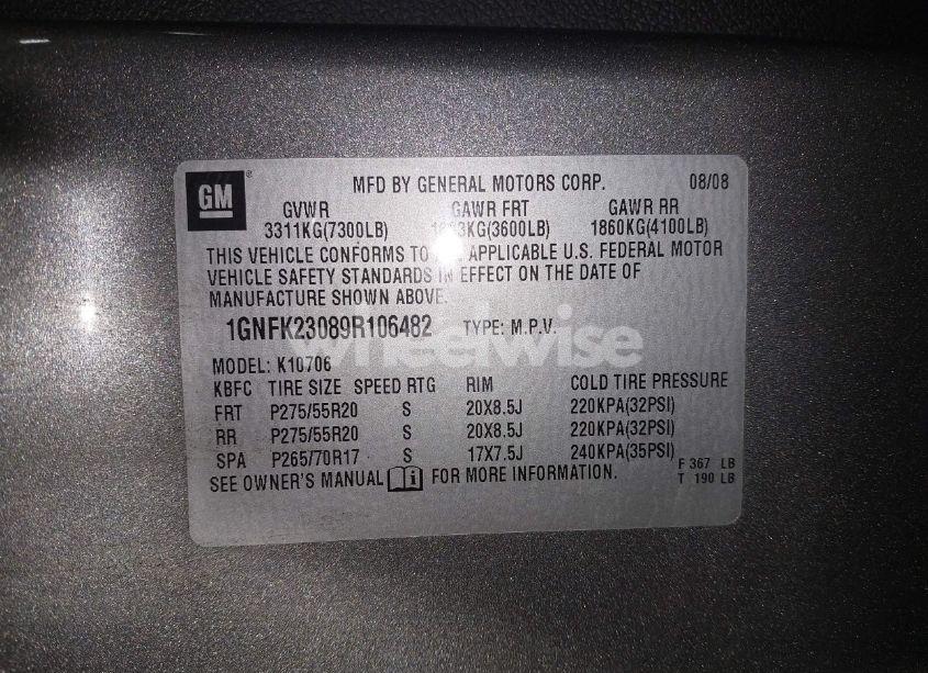 Photo 9 of 2009 Chevrolet Tahoe LT2 (VIN 1GNFK23089R106482)