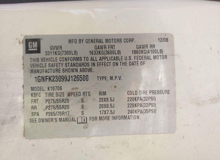 Photo 9 of 2009 Chevrolet Tahoe LT1 (VIN 1GNFK23099J126500)