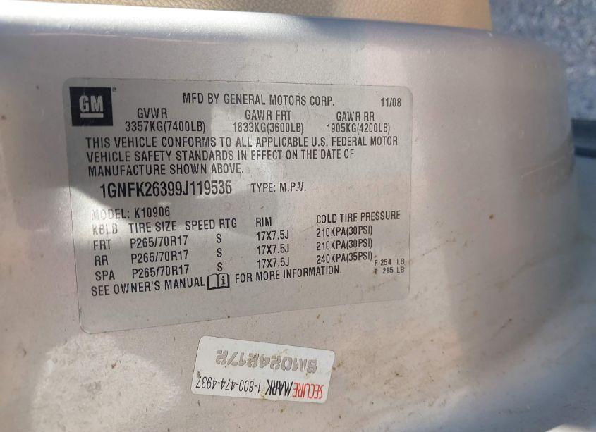 Photo 9 of 2009 Chevrolet Suburban 1500 LT2 (VIN 1GNFK26399J119536)