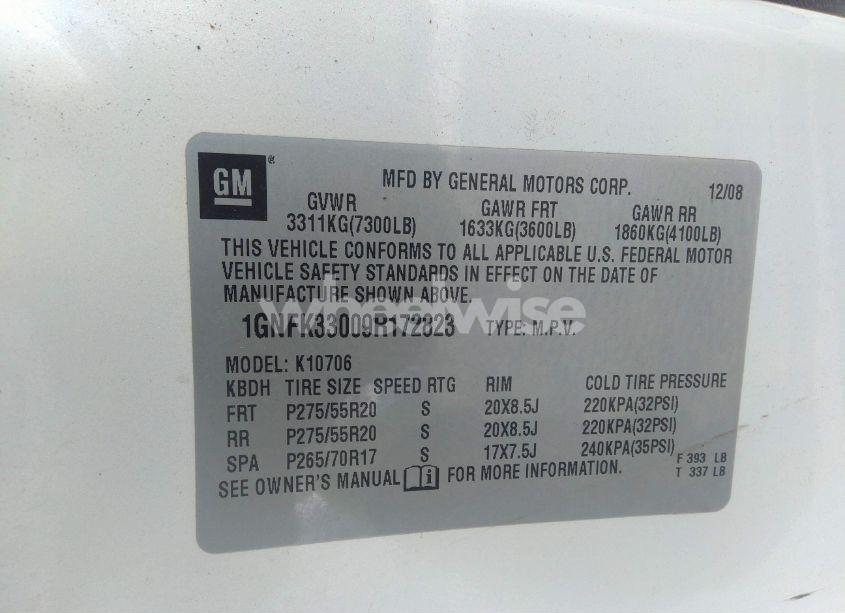 Photo 9 of 2009 Chevrolet Tahoe LTZ (VIN 1GNFK33009R172823)