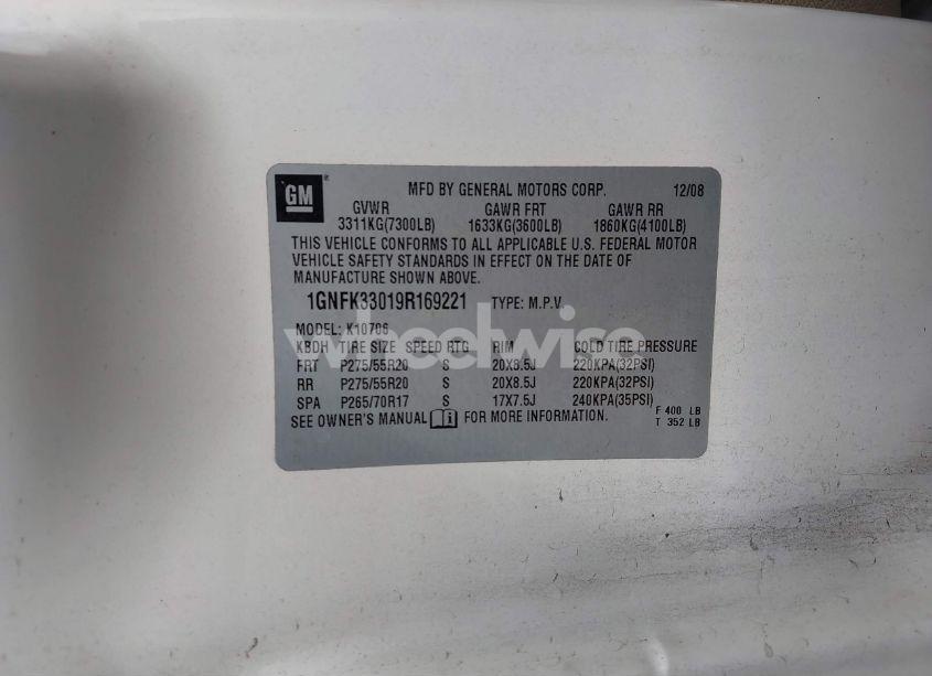 Photo 9 of 2009 Chevrolet Tahoe LTZ (VIN 1GNFK33019R169221)