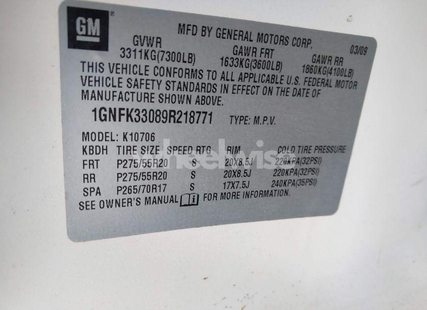 Photo 9 of 2009 Chevrolet Tahoe LTZ (VIN 1GNFK33089R218771)