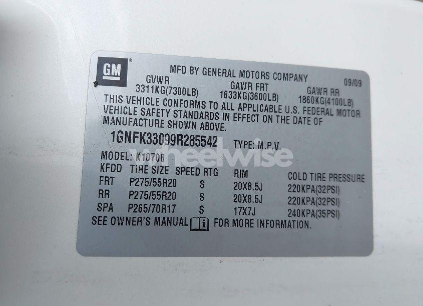 Photo 9 of 2009 Chevrolet Tahoe LTZ (VIN 1GNFK33099R285542)