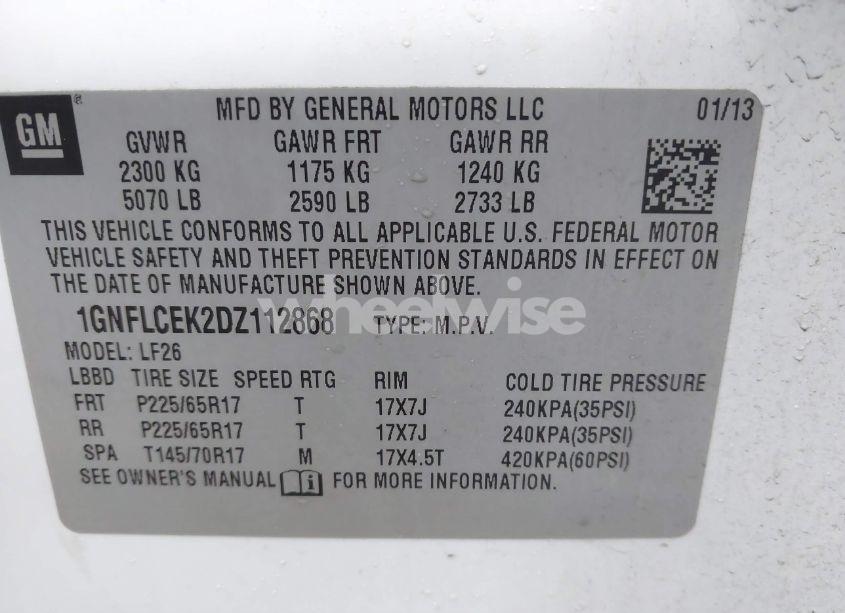 Photo 9 of 2013 Chevrolet Equinox LS (VIN 1GNFLCEK2DZ112868)