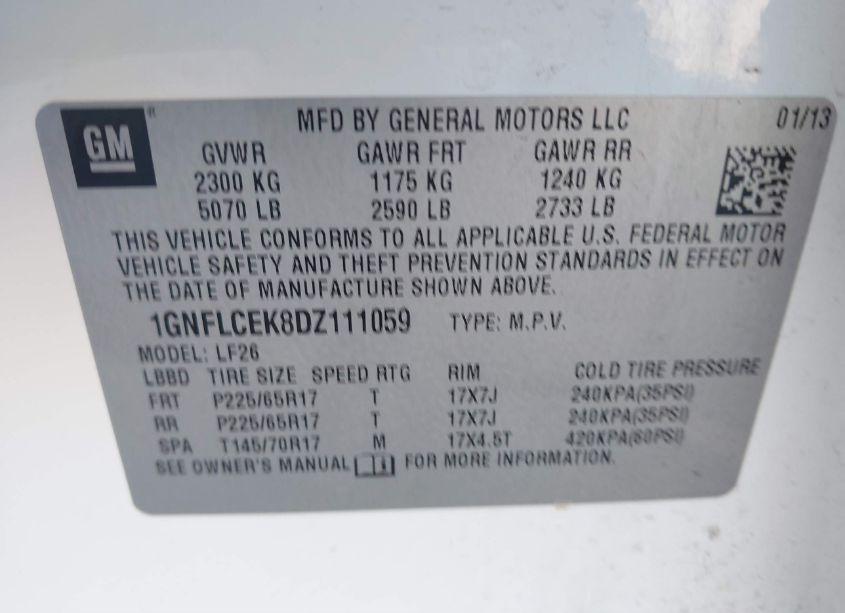 Photo 9 of 2013 Chevrolet Equinox LS (VIN 1GNFLCEK8DZ111059)