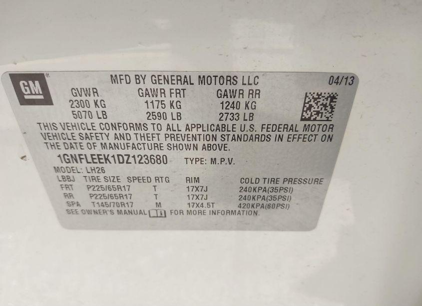 Photo 9 of 2013 Chevrolet Equinox 1LT (VIN 1GNFLEEK1DZ123680)