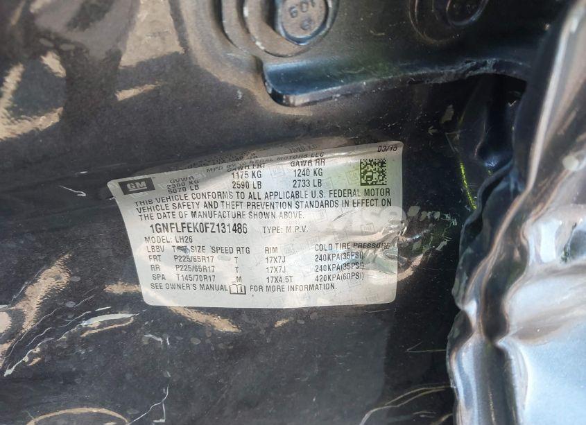 Photo 9 of 2015 Chevrolet Equinox 1LT (VIN 1GNFLFEK0FZ131486)