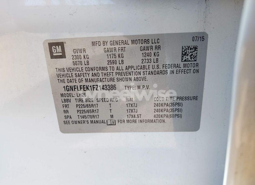 Photo 9 of 2015 Chevrolet Equinox 1LT (VIN 1GNFLFEK1FZ143386)