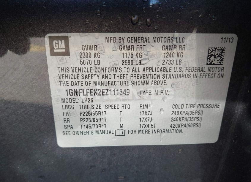 Photo 9 of 2014 Chevrolet Equinox 1LT (VIN 1GNFLFEK2EZ111349)