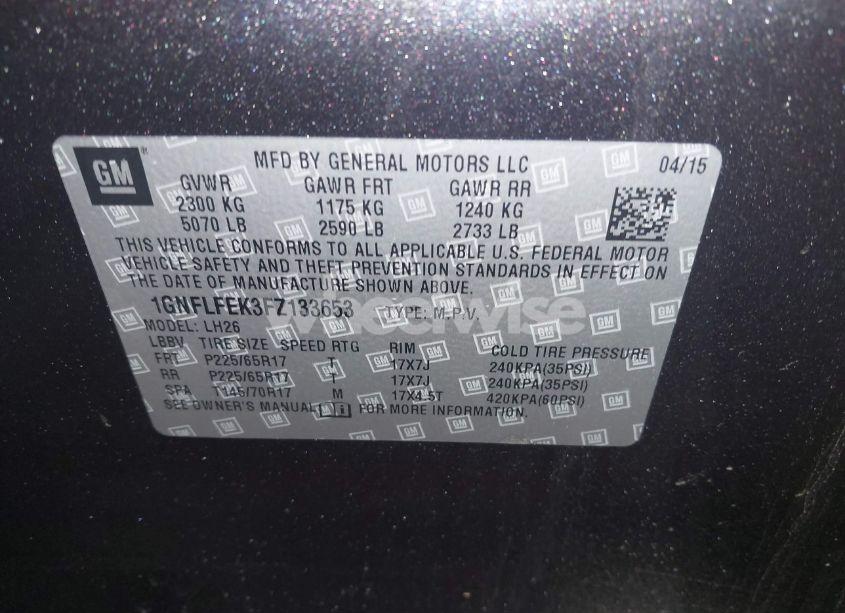 Photo 9 of 2015 Chevrolet Equinox 1LT (VIN 1GNFLFEK3FZ133653)