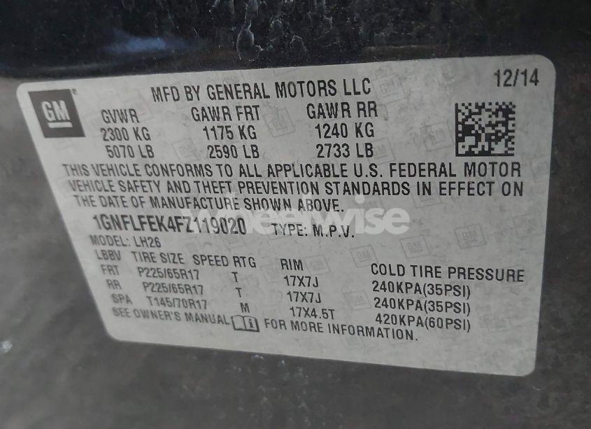 Photo 9 of 2015 Chevrolet Equinox 1LT (VIN 1GNFLFEK4FZ119020)