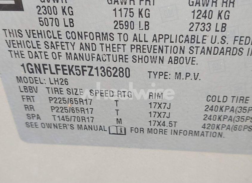 Photo 9 of 2015 Chevrolet Equinox 1LT (VIN 1GNFLFEK5FZ136280)