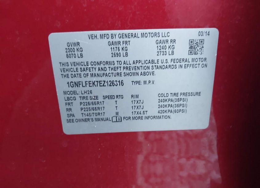 Photo 9 of 2014 Chevrolet Equinox 1LT (VIN 1GNFLFEK7EZ126316)