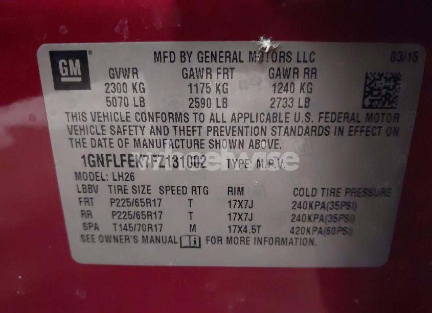 Photo 9 of 2015 Chevrolet Equinox 1LT (VIN 1GNFLFEK7FZ131002)