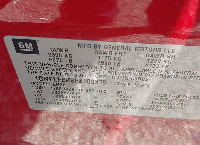 Photo 9 of 2015 Chevrolet Equinox 1LT (VIN 1GNFLFEK8FZ100339)